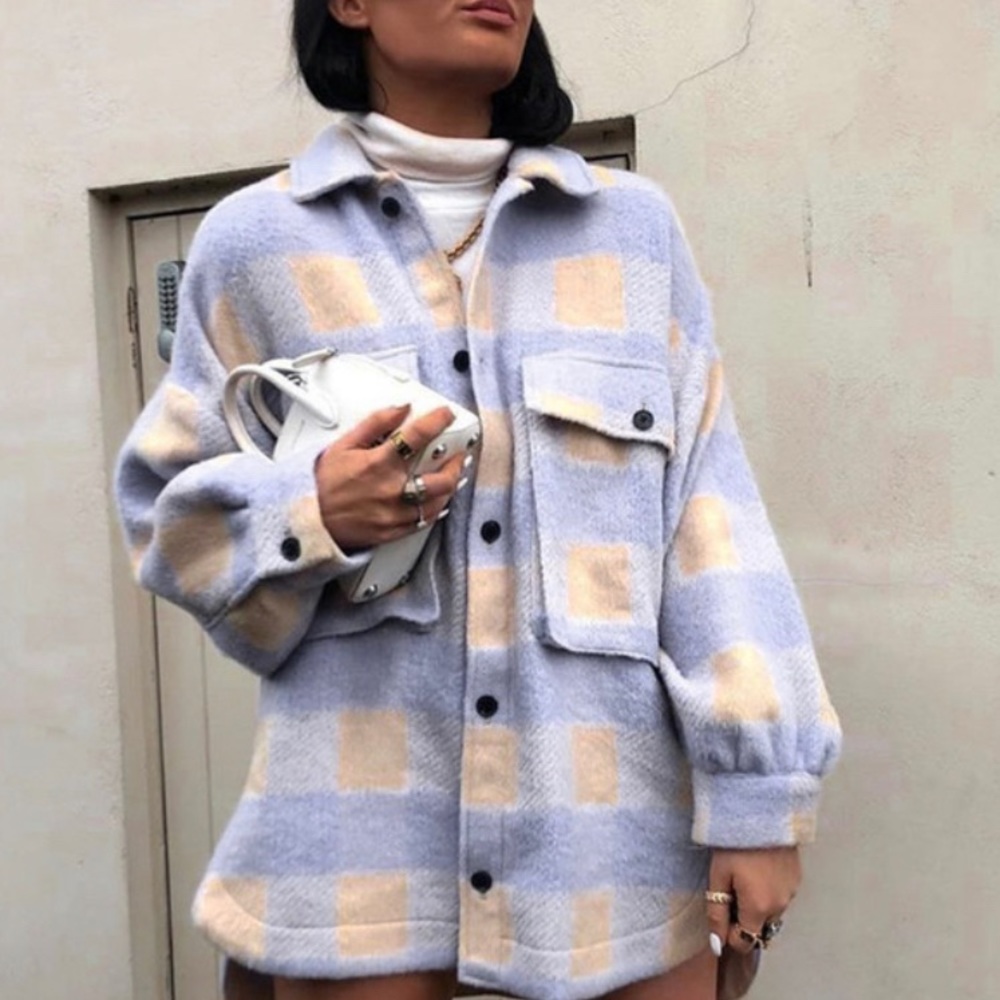 New Plaid Oversized Flannel Shirt Jacket Shacket - Picture 3 of 10